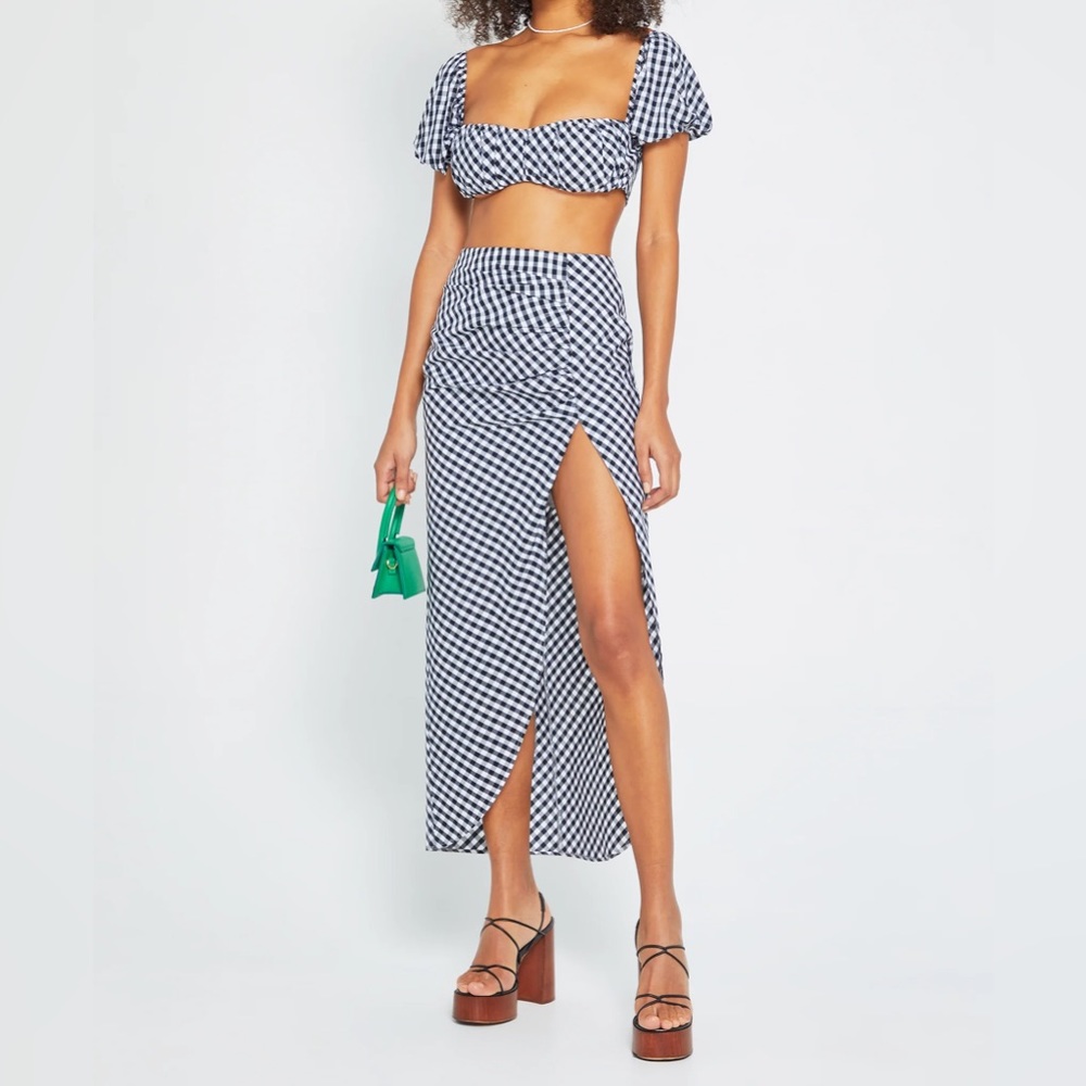 Kourt two piece set, high waisted midi skirt with slit and crop top